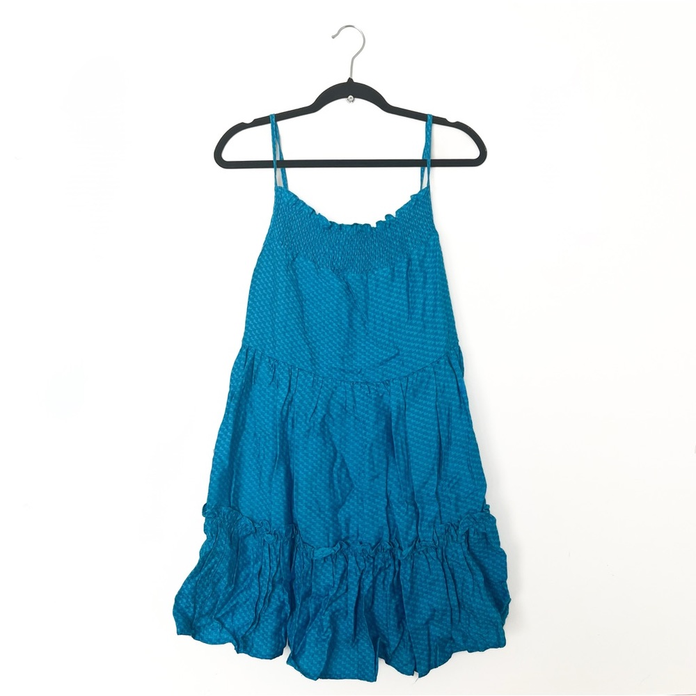 Vici - Women’s Smocked Tiered Hem Babydoll Dress (Blue, M)